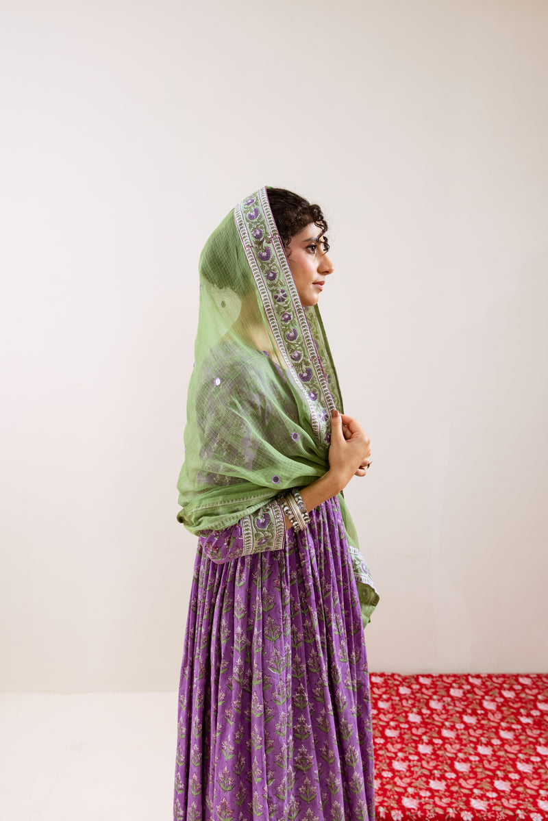 Bahara Purple Hand Block Anarkali Set