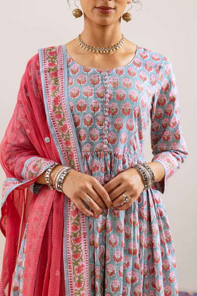 Bahara Pink Hand Block Anarkali Set