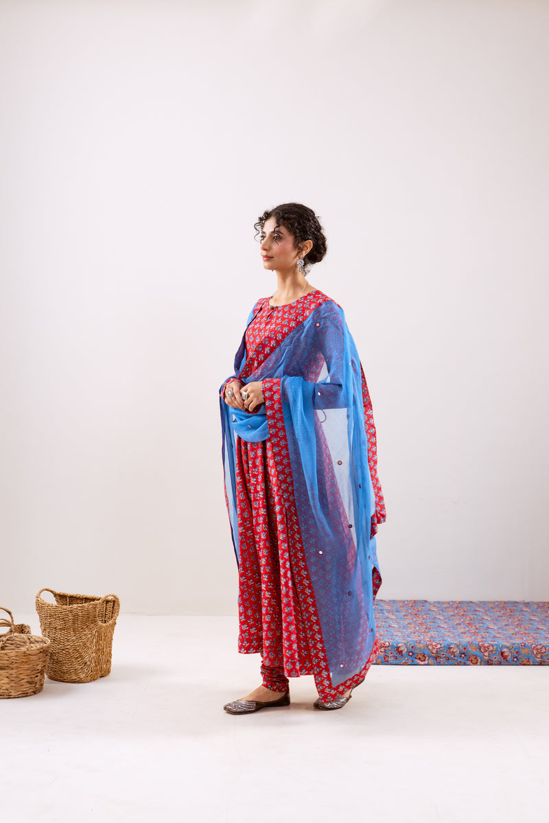 Bahara Red blue Anarkali set