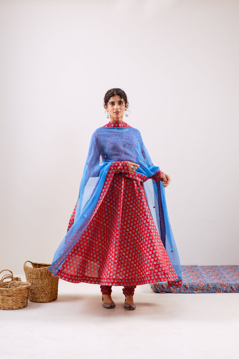 Bahara Red blue Anarkali set