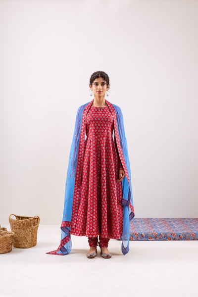 Bahara Red blue Anarkali set
