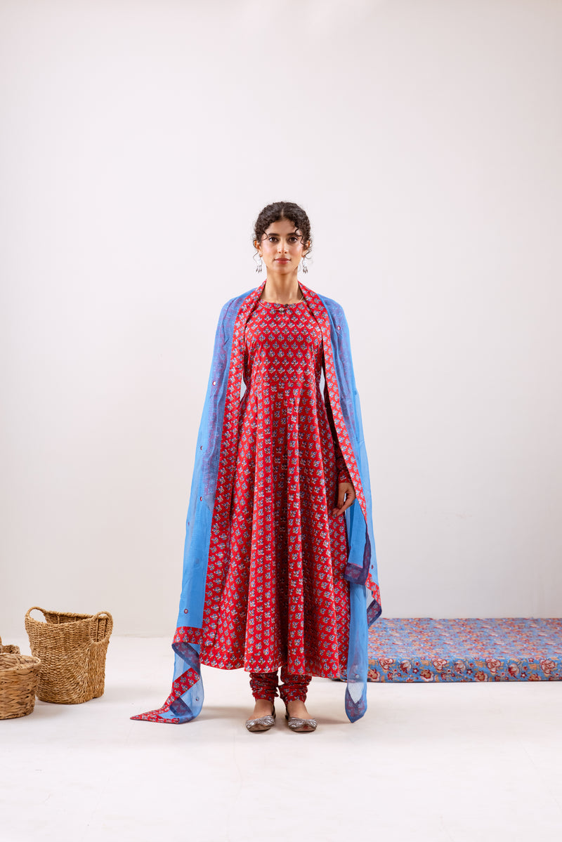 Bahara Red blue Anarkali set