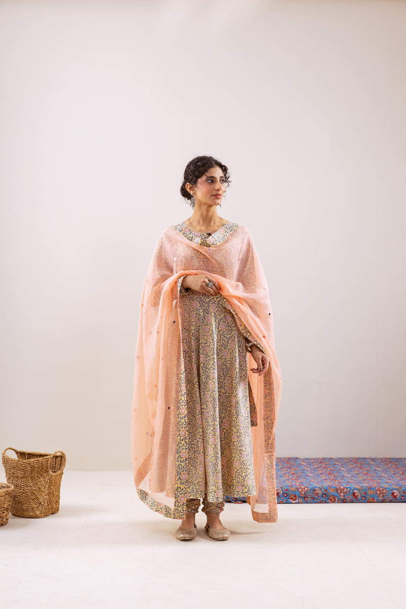 Bahara peach floral Anarkali set