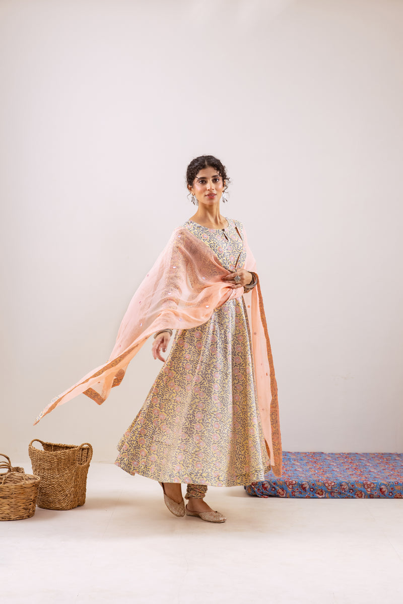 Bahara peach floral Anarkali set