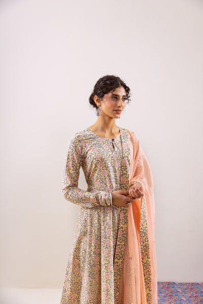 Bahara peach floral Anarkali set