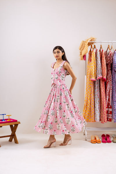 Red Stripe and Motif Skirt Co-ord Set