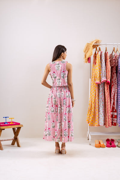 Red Stripe and Motif Skirt Co-ord Set