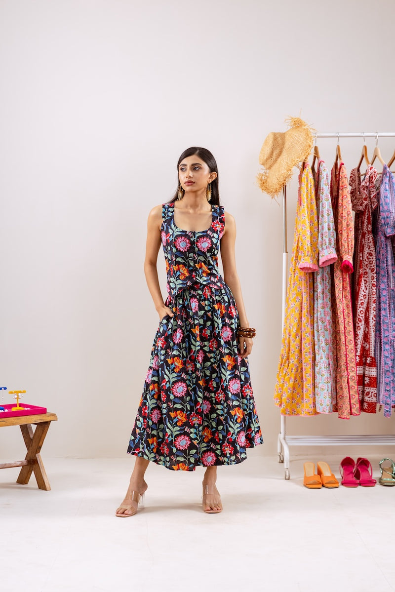 Black Floral Skirt Co-Ord Set