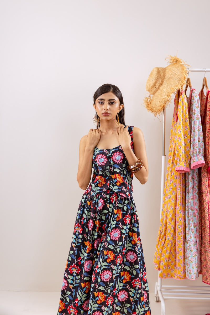 Black Floral Skirt Co-Ord Set