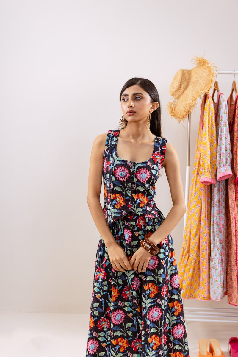Black Floral Skirt Co-Ord Set