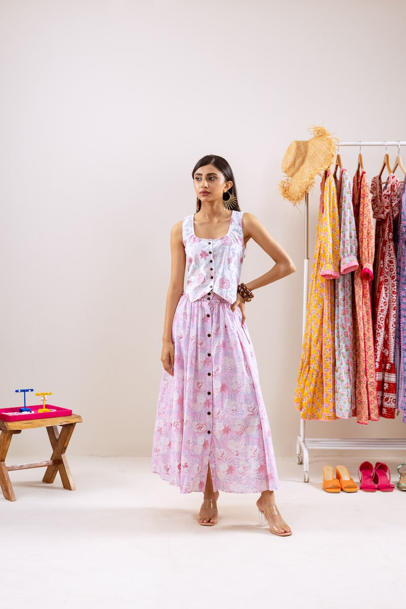 Pink Floral Skirt Co-Ord Set