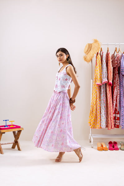 Pink Floral Skirt Co-Ord Set