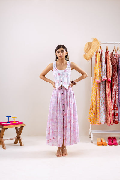 Pink Floral Skirt Co-Ord Set
