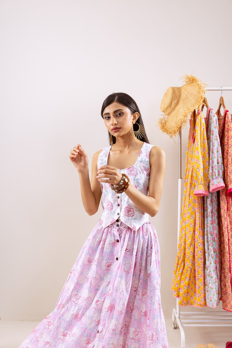 Pink Floral Skirt Co-Ord Set