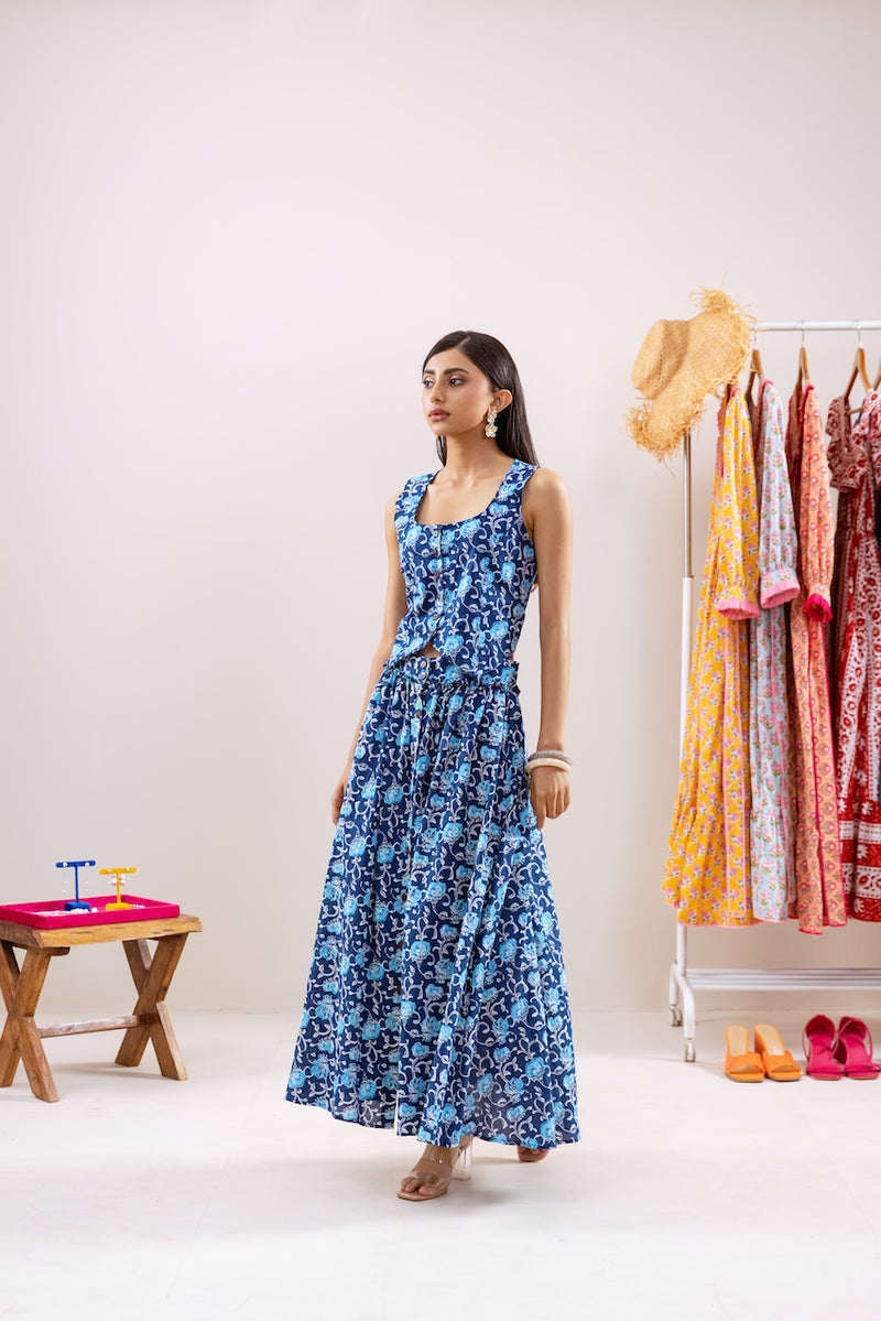 Indigo Floral Skirt Co-Ord Set