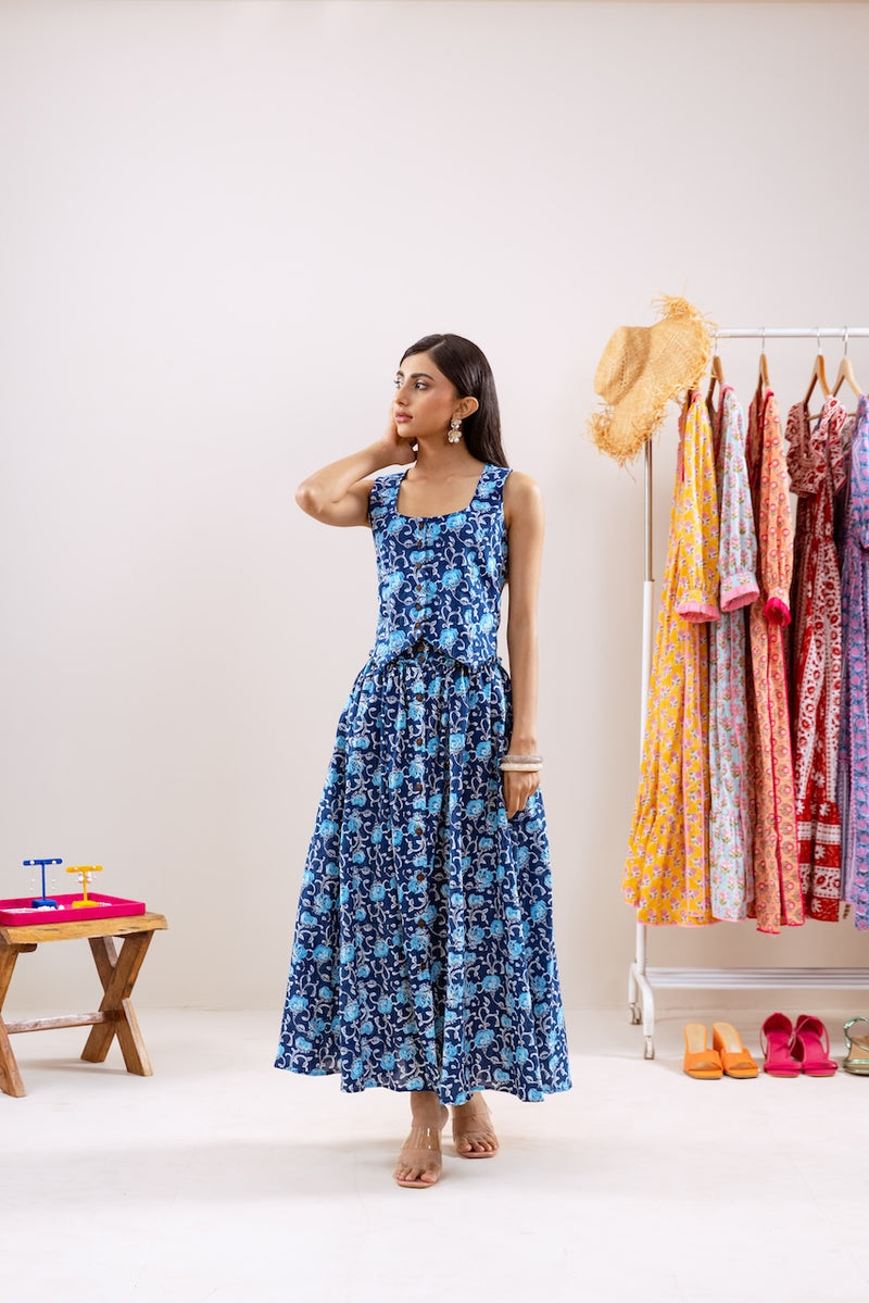 Indigo Floral Skirt Co-Ord Set