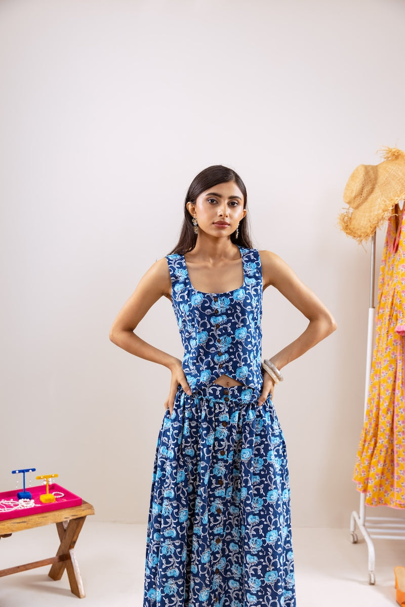 Indigo Floral Skirt Co-Ord Set