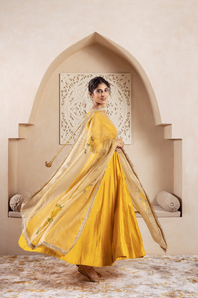 GULNAZ Mustard yellow hand painted Anarkali set