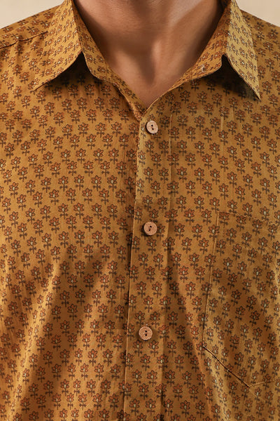 Mustard Brown Floral Buti Full Sleeve Shirt