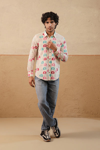 Multi Pink Elephant Full Sleeve Shirt