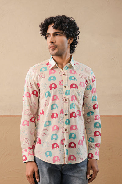 Multi Pink Elephant Full Sleeve Shirt