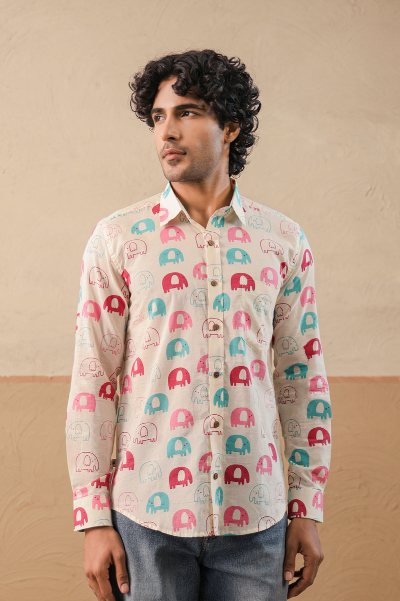 Multi Pink Elephant Full Sleeve Shirt