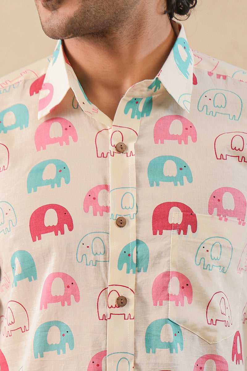 Multi Pink Elephant Full Sleeve Shirt
