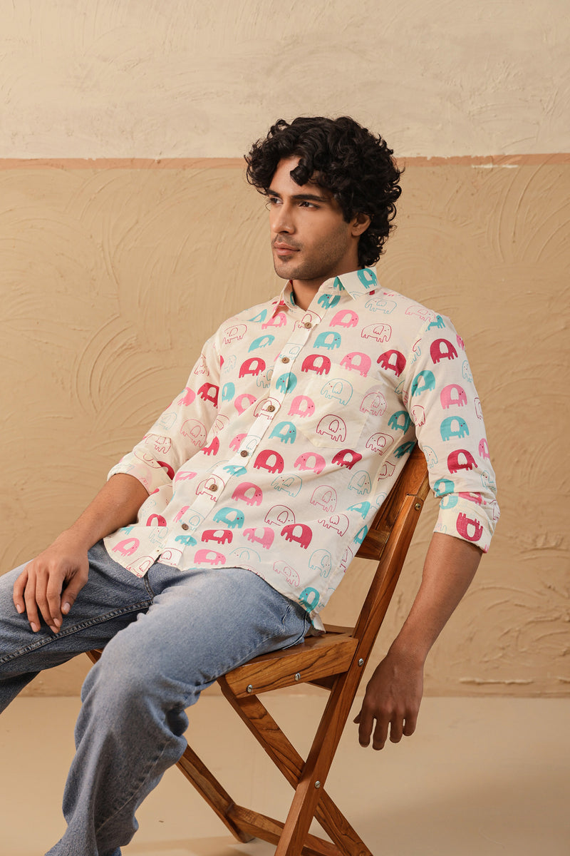 Multi Pink Elephant Full Sleeve Shirt