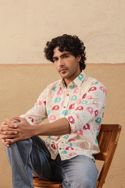 Multi Pink Elephant Full Sleeve Shirt