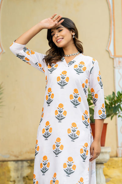 Off-White Orange Poppy Kurta set