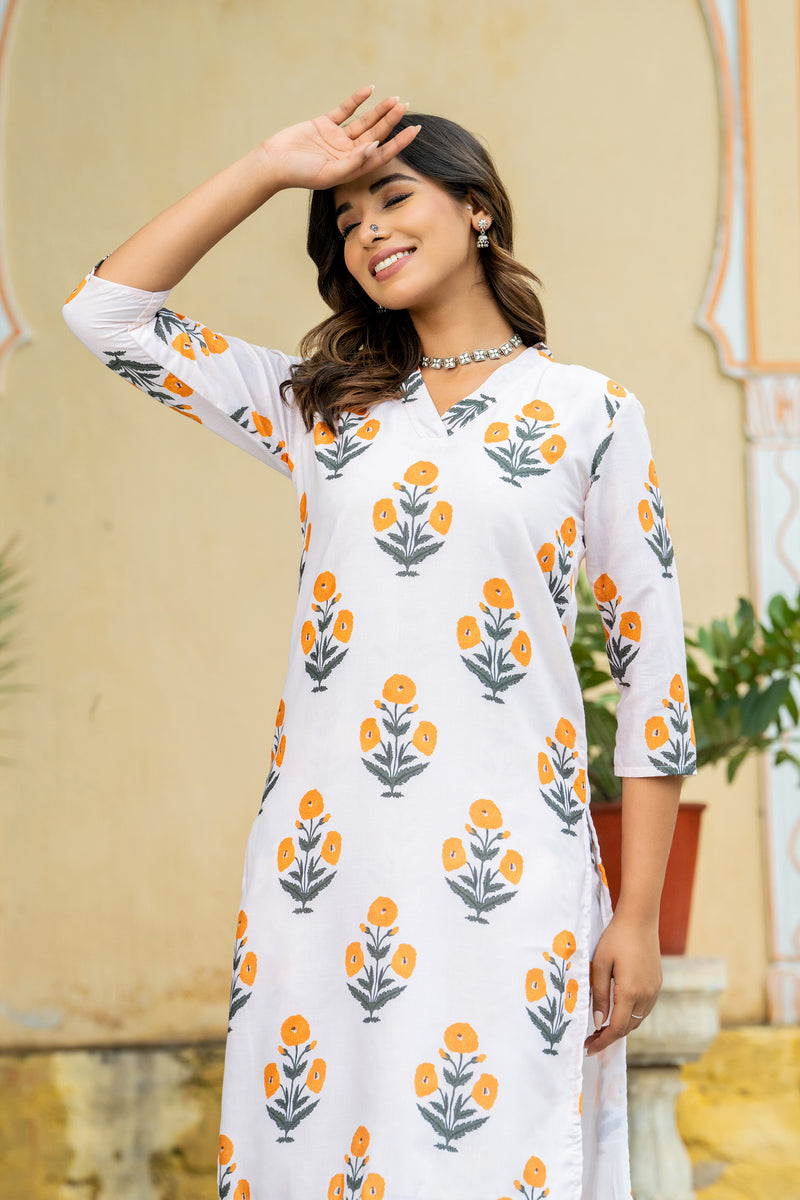 Off-White Orange Poppy Kurta set