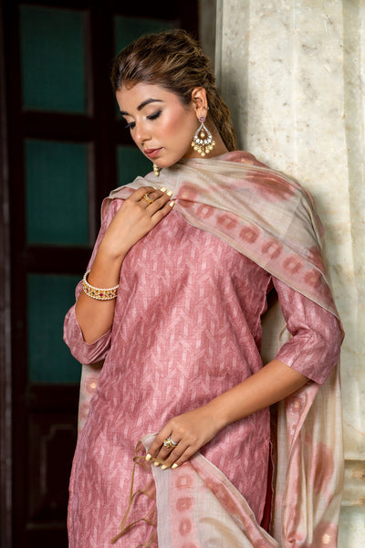 Pastel Red Diamond Chanderi Kurta Set