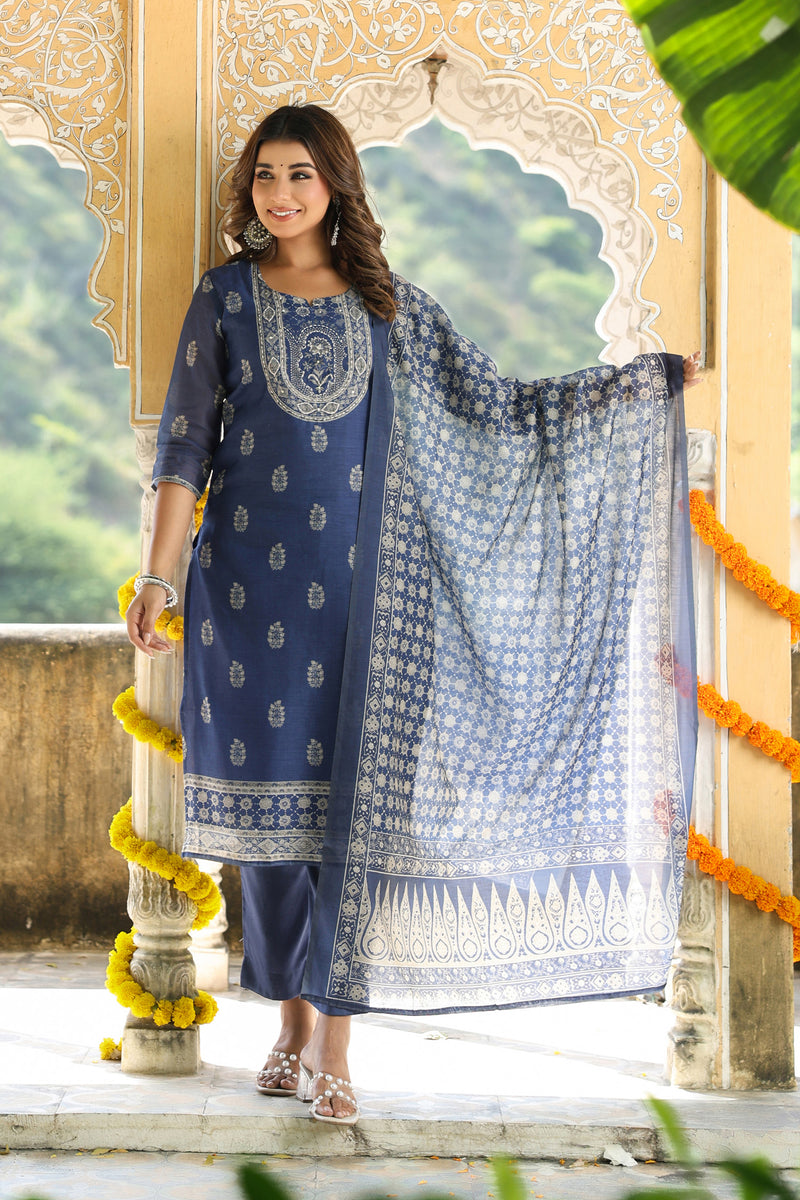 Blue Chanderi Suit Set