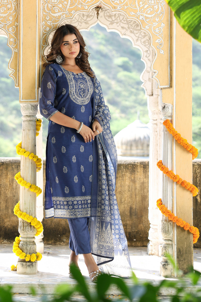Blue Chanderi Suit Set