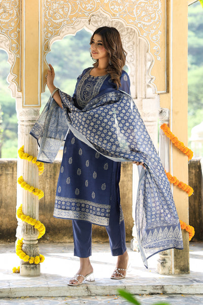 Blue Chanderi Suit Set