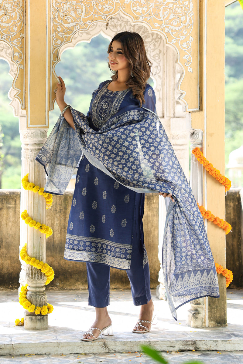 Blue Chanderi Suit Set