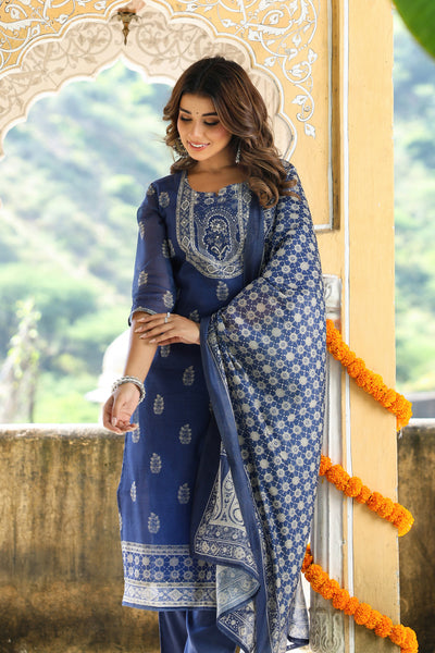 Blue Chanderi Suit Set