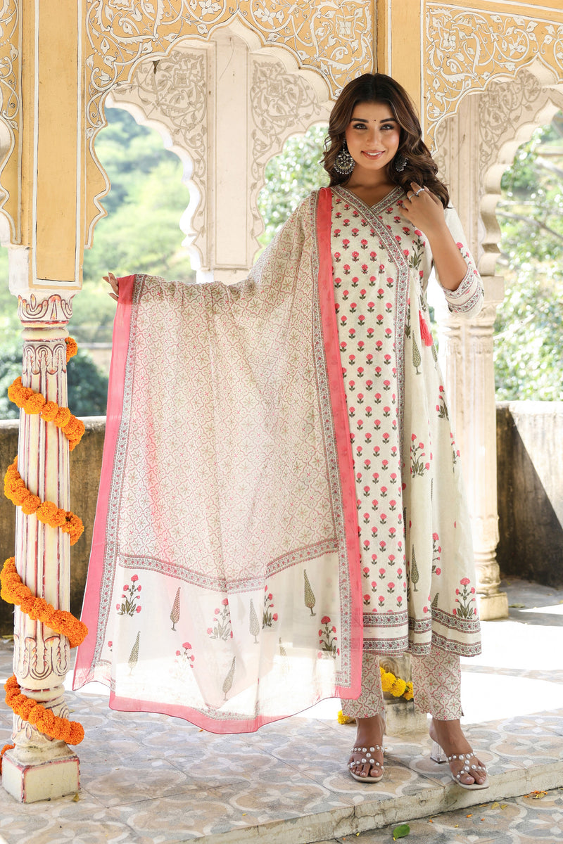 Pink Buti Mughal Angarakha Dress Set
