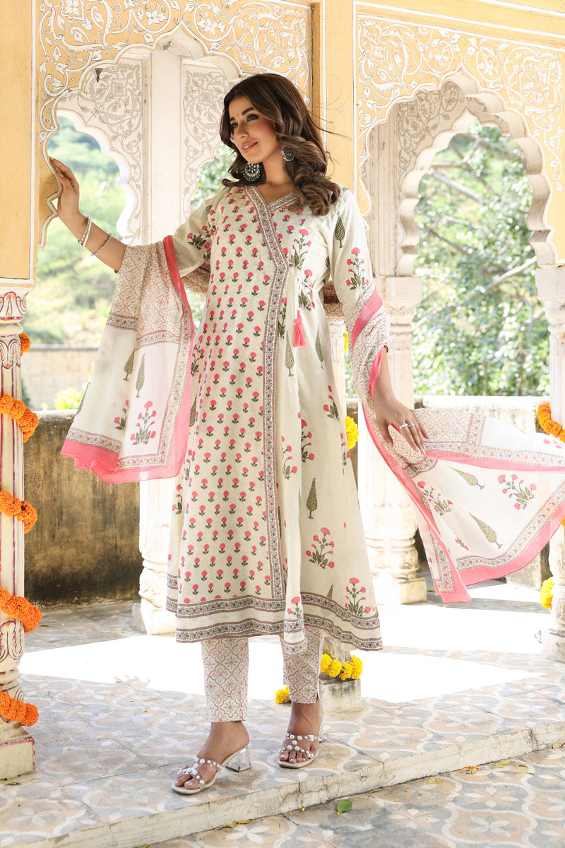 Pink Buti Mughal Angarakha Dress Set