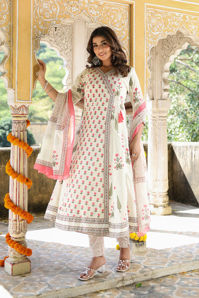 Pink Buti Mughal Angarakha Dress Set
