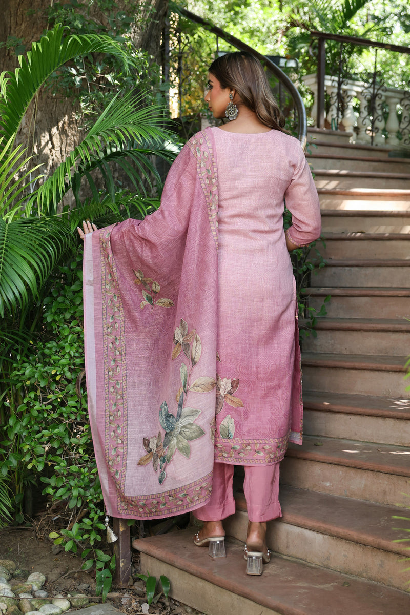 Mauve Cotton Linen Suit Set