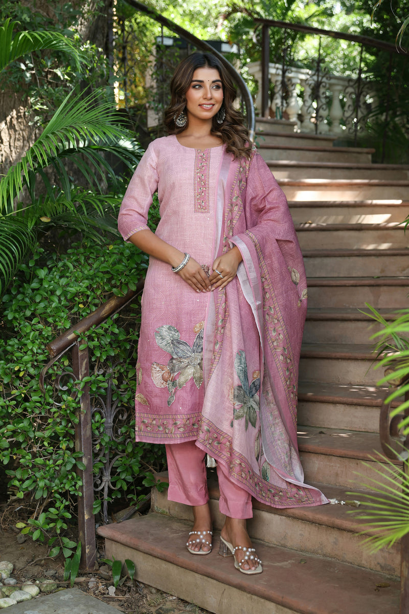 Mauve Cotton Linen Suit Set