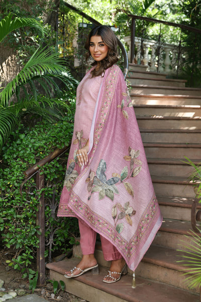 Mauve Cotton Linen Suit Set