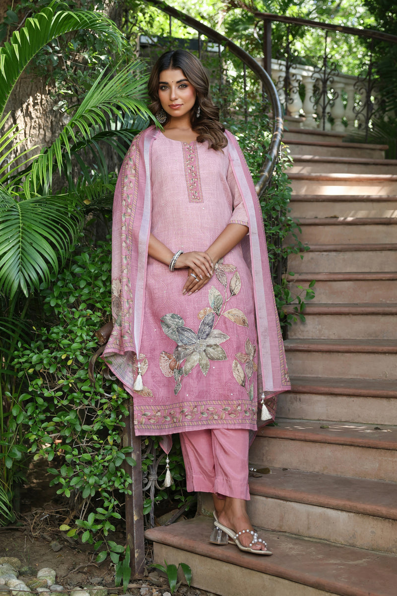 Mauve Cotton Linen Suit Set