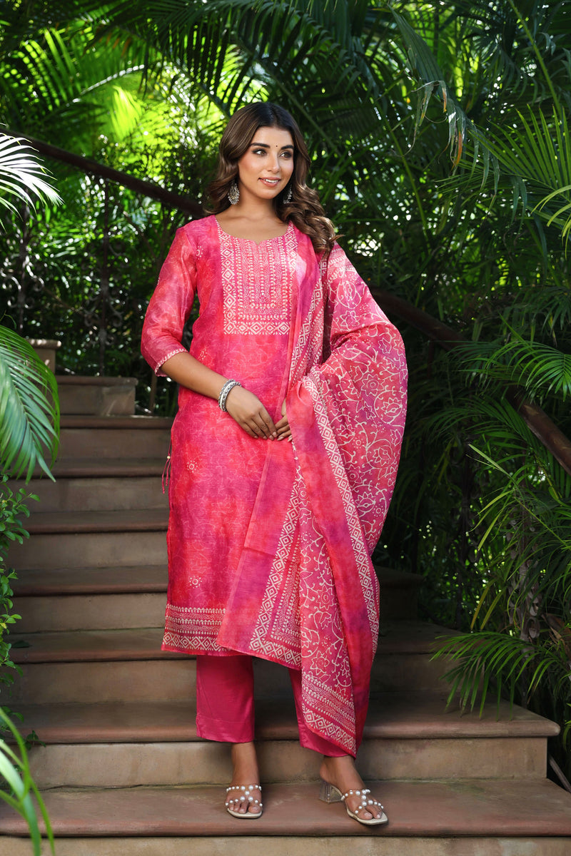 Pink Dabu Chanderi Suit Set