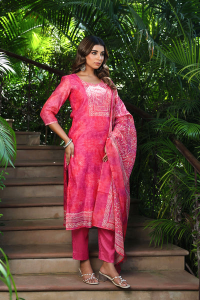 Pink Dabu Chanderi Suit Set