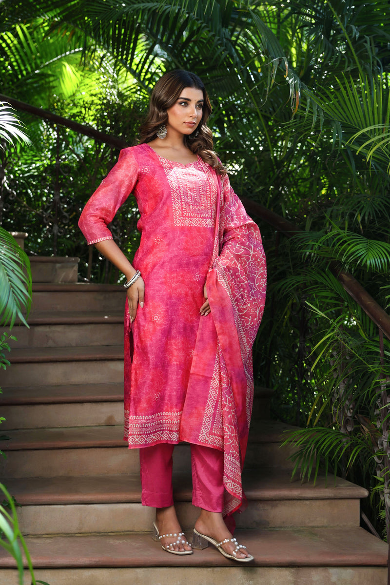 Pink Dabu Chanderi Suit Set
