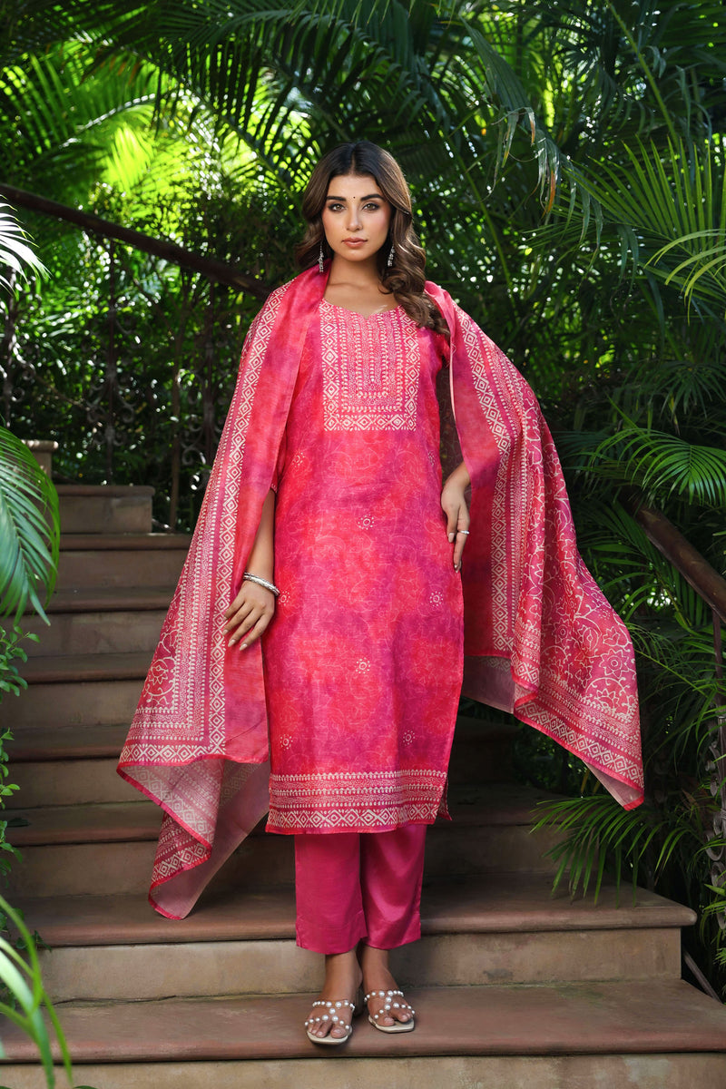 Pink Dabu Chanderi Suit Set