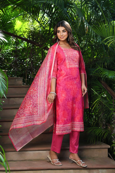 Pink Dabu Chanderi Suit Set