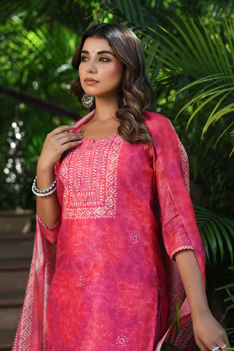 Pink Dabu Chanderi Suit Set